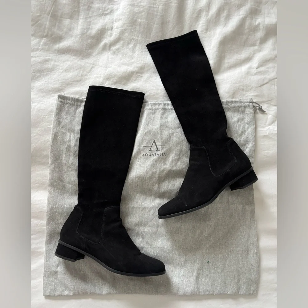 Aquatalia Lina weatherproof Black Over the Knee Suede Boots - Picture 1 of 5